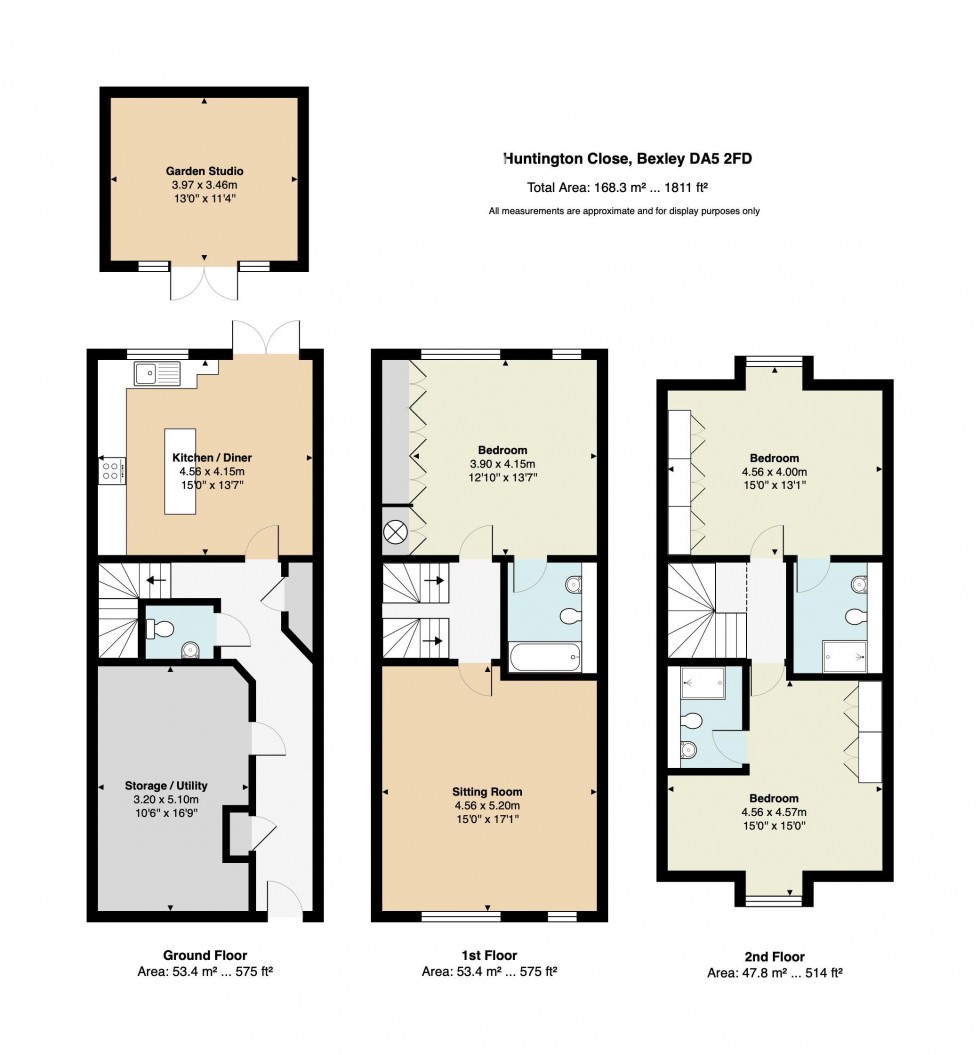 Floorplan for Three Bedroom Three Bathroom Town House with Garage and Home Office Huntington Close, Bexley