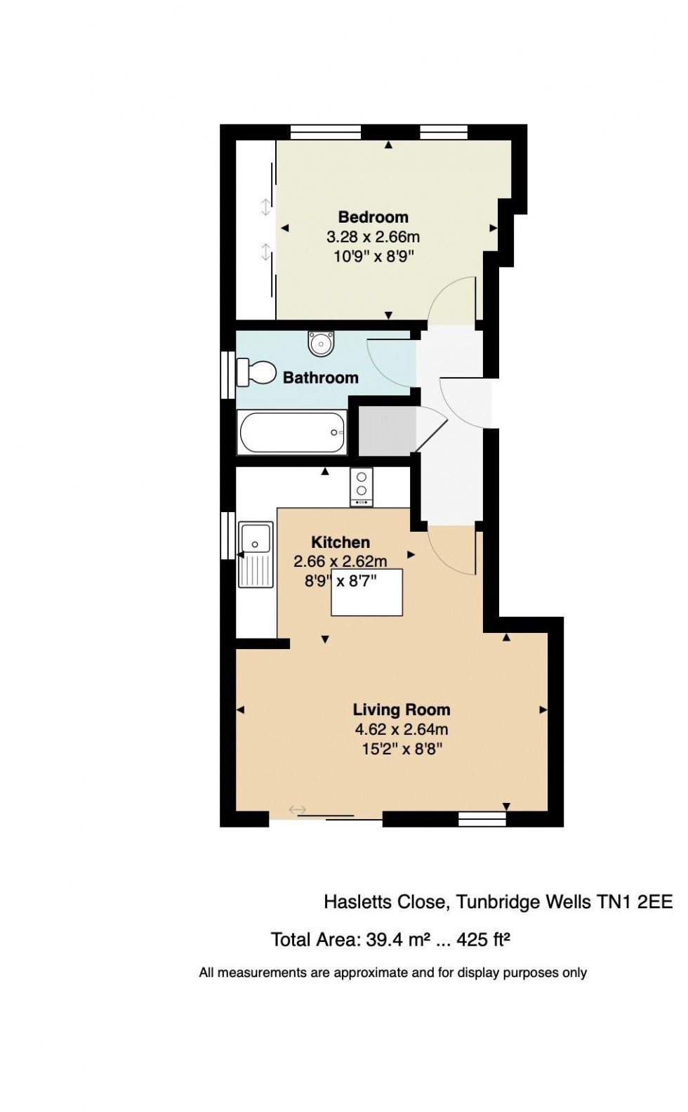 Floorplan for One Bedroom Ground Floor Flat with Parking, Hasletts Close, Tunbridge Wells