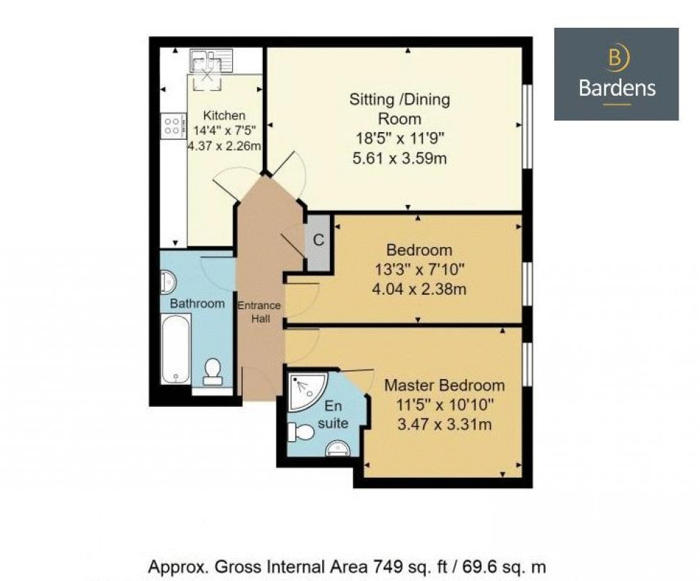Floorplan for Modern Two Double Bedroom Two Bathroom Flat With Allocated Parking, Tunbridge Wells, TN2