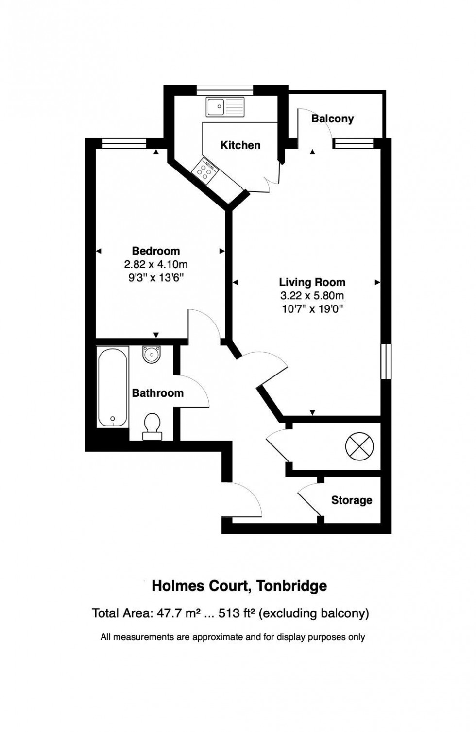 Floorplan for 1 Bedroom Top Floor Retirement Flat, Medway Wharf Road, Tonbridge