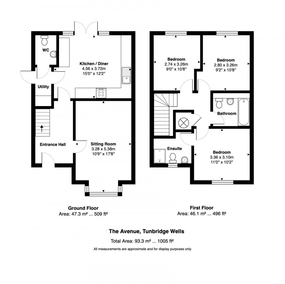 Floorplan for Three Bedroom Two Bathroom Semi-Detached House, The Avenue, Tunbridge Wells