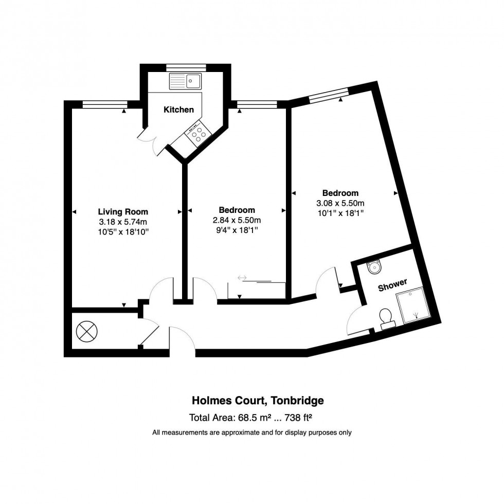 Floorplan for 2 Bedroom Third Floor Retirement Flat, Medway Wharf Road, Tonbridge