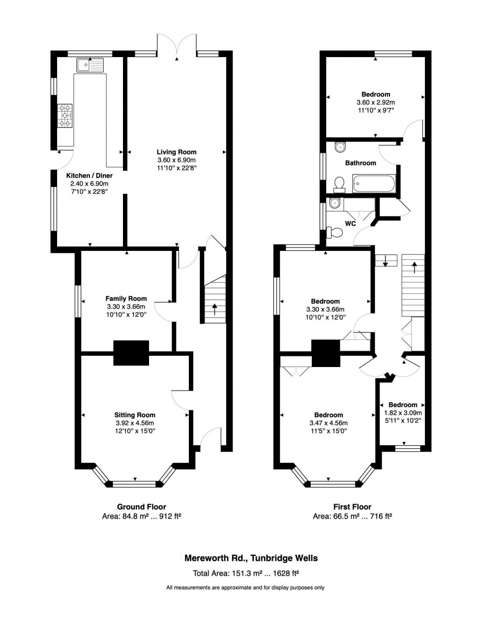 Floorplan for 4 Bedroom Semi-Detached House with Enclosed Garden & Garage, Mereworth Road, Tunbridge Wells