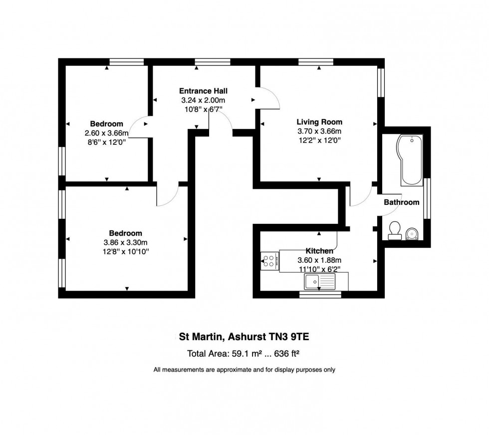 Floorplan for 2 Bedroom First Floor Flat with Parking & Communal Garden, St Martin, Tunbridge Wells