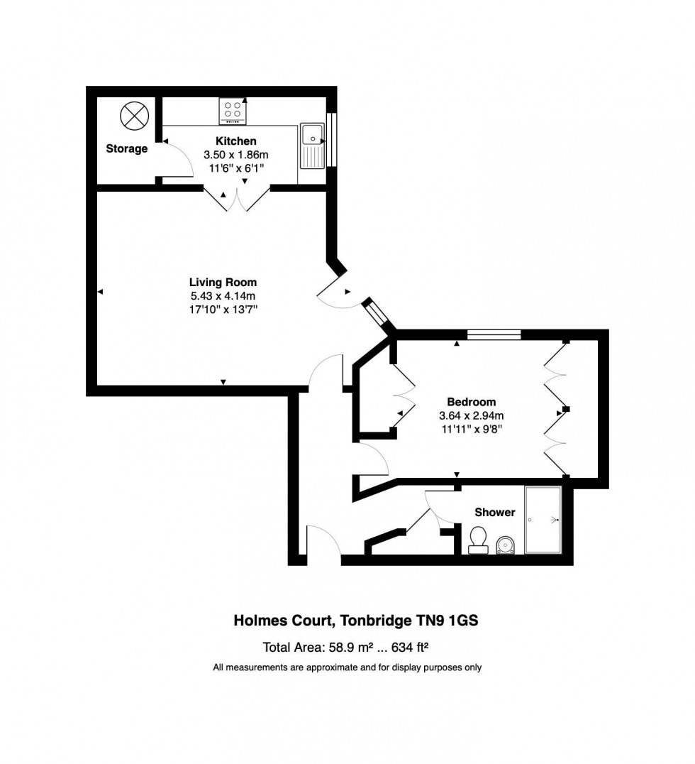 Floorplan for 1 Bedroom First Floor Retirement Flat, Medway Wharf Road, Tonbridge