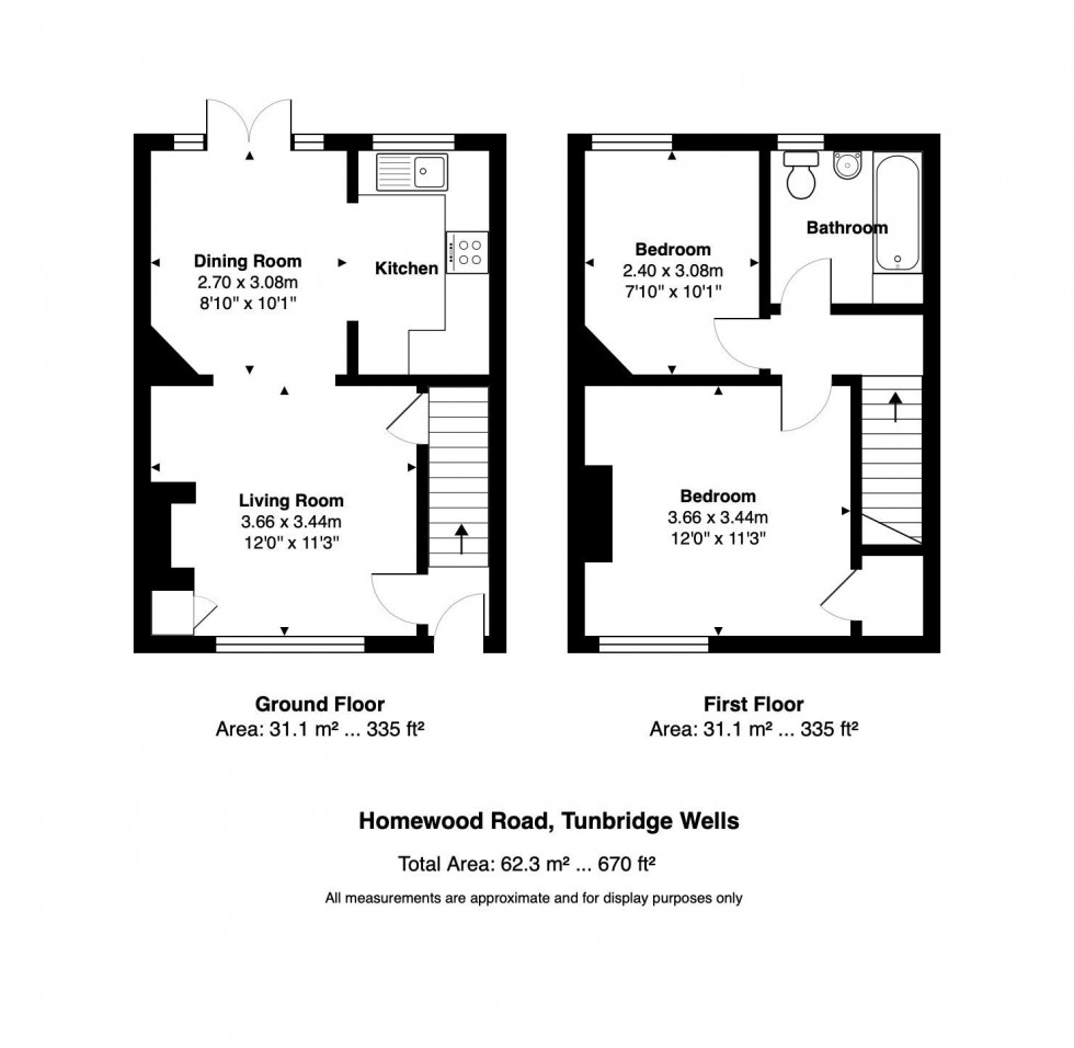 Floorplan for 2 Bedroom Terraced Cottage on Homewood Road, Langton Green, Tunbridge Wells