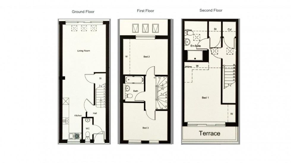 Floorplan for 3 Bedroom 2 Bathroom Townhouse with Garden and Parking, St. Johns Close, Tunbridge Wells
