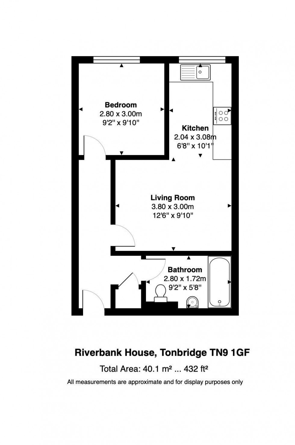 Floorplan for Modern 1 Bedroom Flat with Parking, Angel Lane, Tonbridge, TN9 1GF