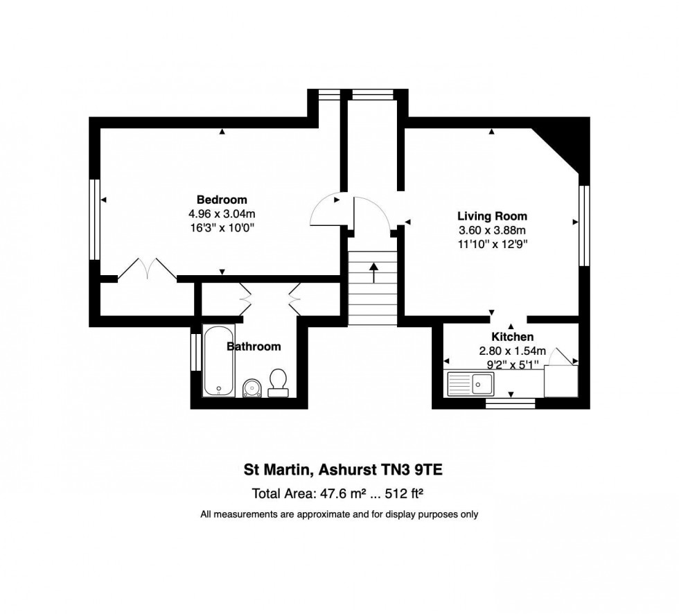 Floorplan for 1 Bedroom Second Floor Flat with Parking & Communal Garden, St Martin, Tunbridge Wells