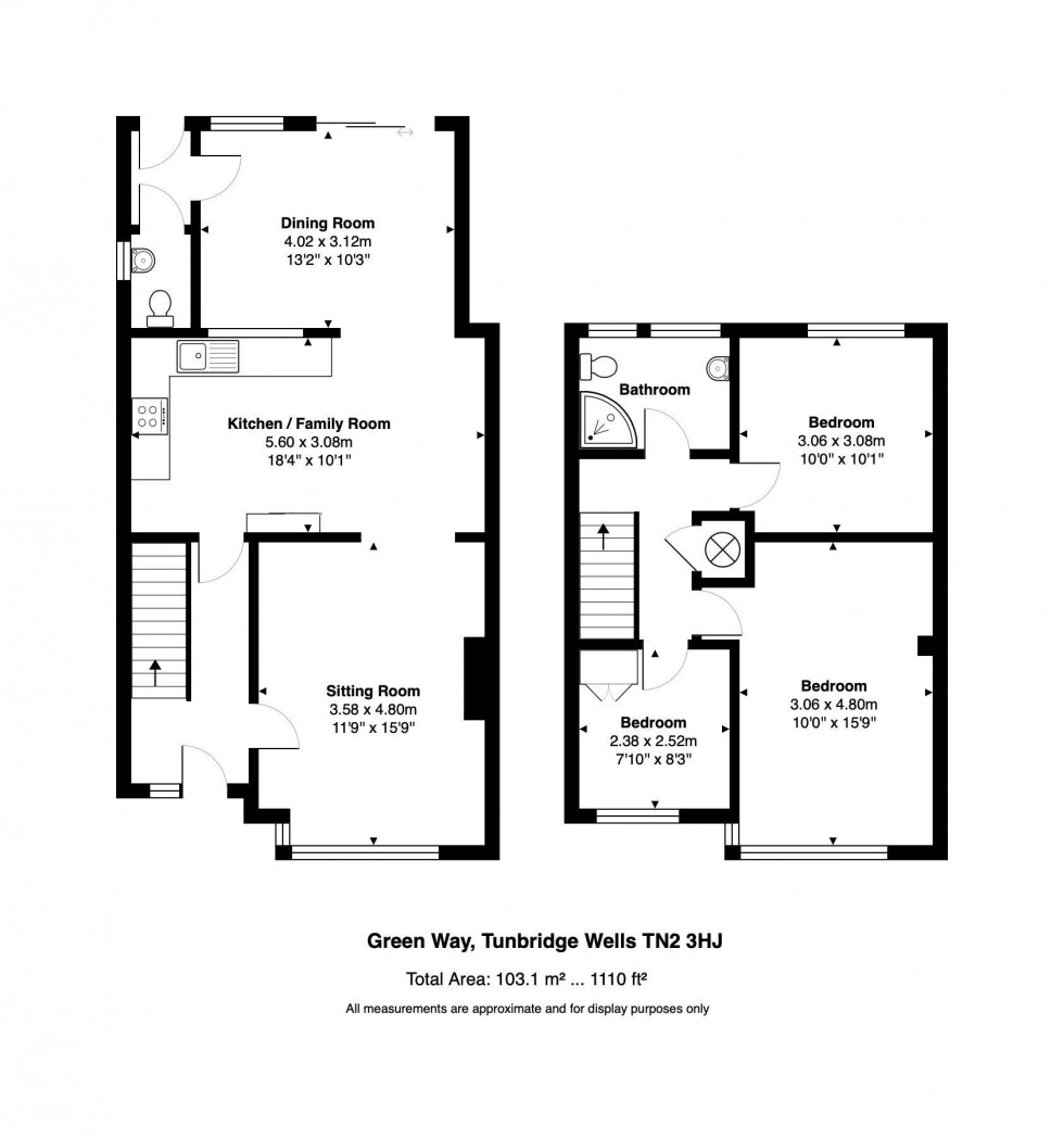 Floorplan for 3 Bedroom Semi-Detached House, Green Way, Tunbridge Wells