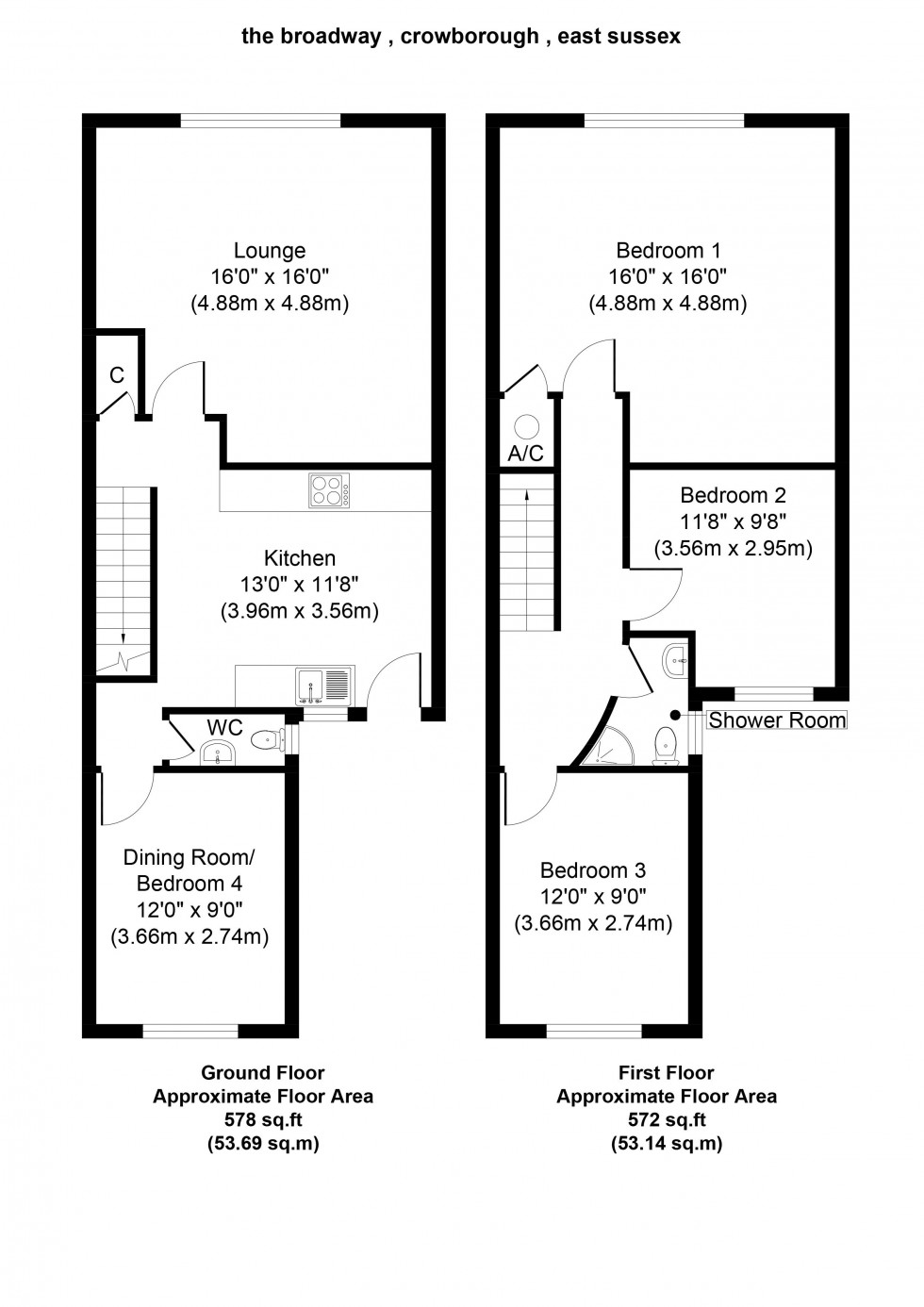 Floorplan for 4 Bedroom Maisonette with Parking, The Broadway, Crowborough