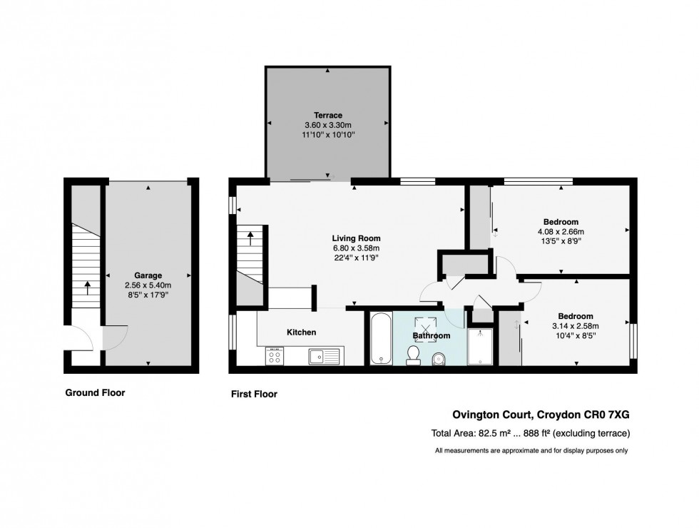 Floorplan for Two Double Bedroom Flat with Terrace, Parking & Garage, Kempton Walk, CR0 7XG