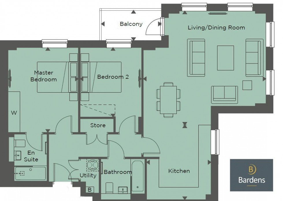 Floorplan for 2 Bedroom 2 Bathroom Apartment with Balcony & Parking, Sovereign Place, Tunbridge Wells