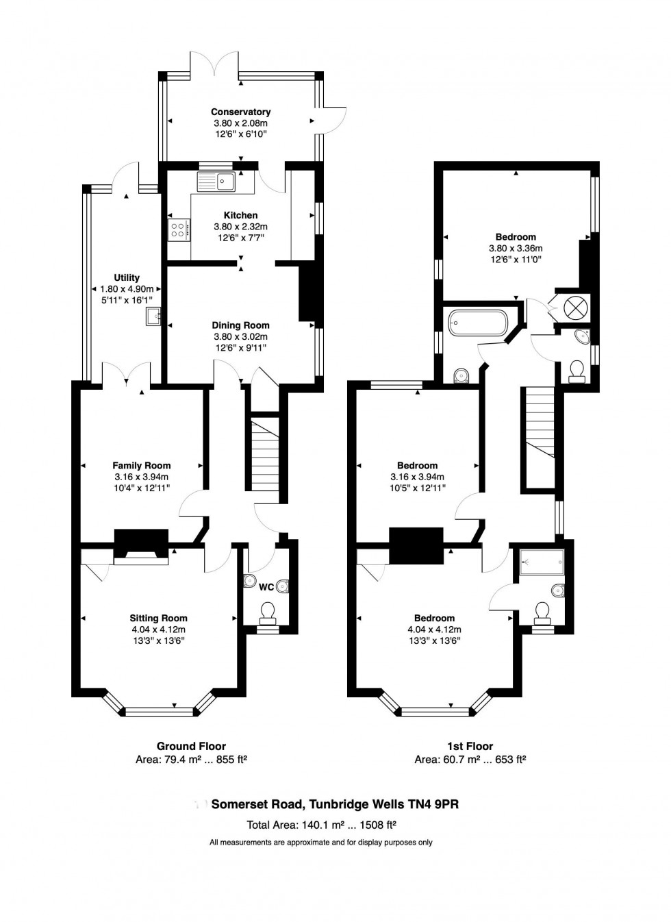 Floorplan for Three Bedroom Semi-Detached House with Garage and Garden, Somerset Road, Tunbridge Wells