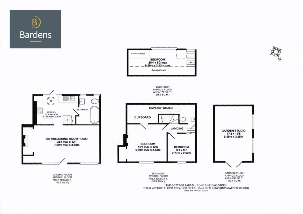 Floorplan for Charming Three Bedroom Cottage in Five Oak Green Village, Badsell Road, TN12