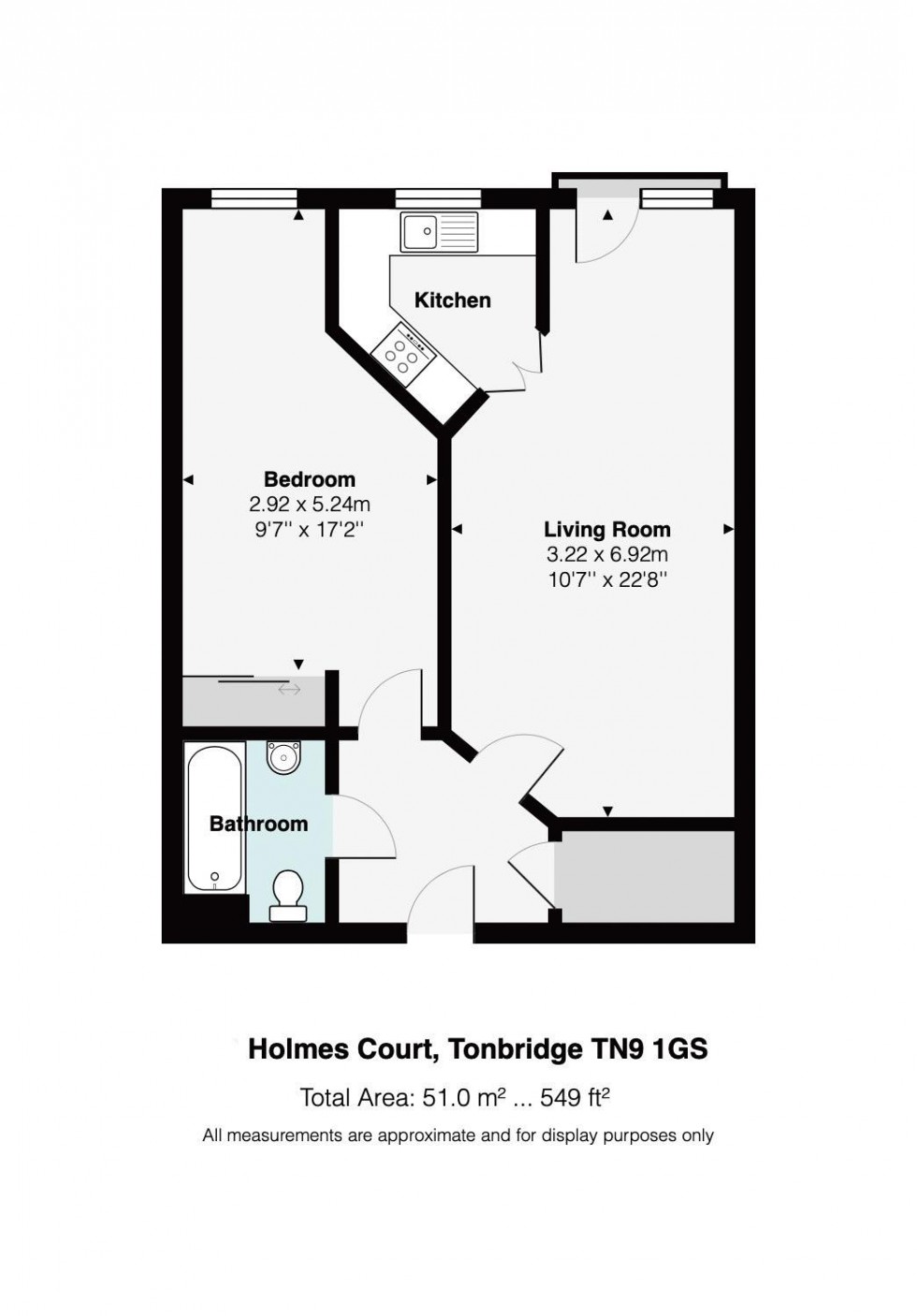 Floorplan for 1 Bedroom Retirement Flat, Medway Wharf Road, Tonbridge