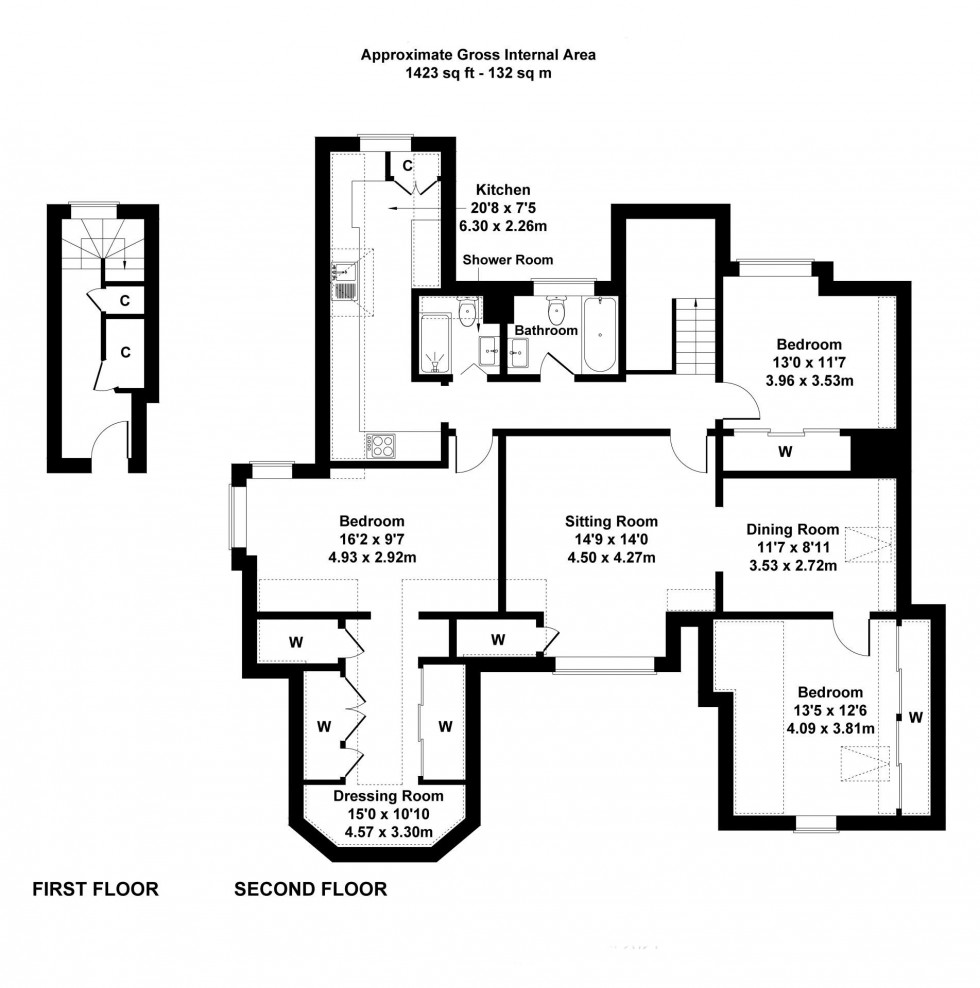 Floorplan for 3 Bedroom 2 Bathroom Apartment with Parking, Boyne Park, Tunbridge Wells