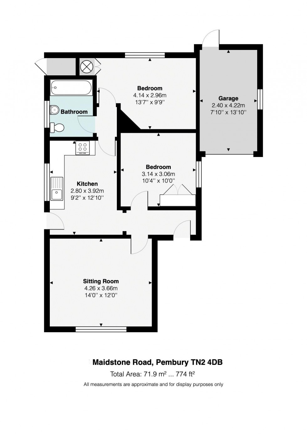 Floorplan for 2 Bedroom Detached Bungalow with Garage & Garden, Maidstone Road, Tunbridge Wells