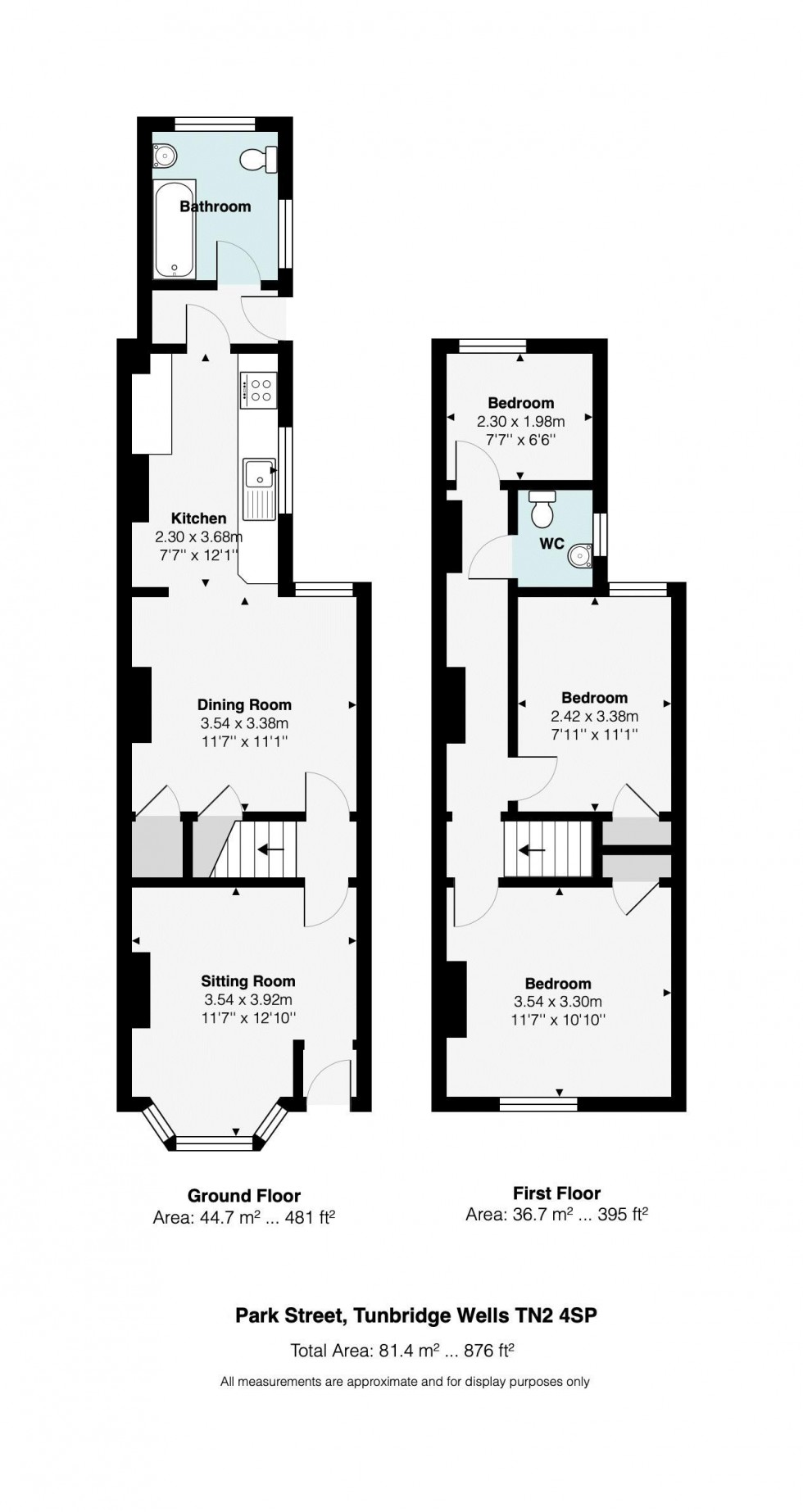 Floorplan for 3 Bedroom Terraced House with Courtyard Garden, Park Street, Tunbridge Wells