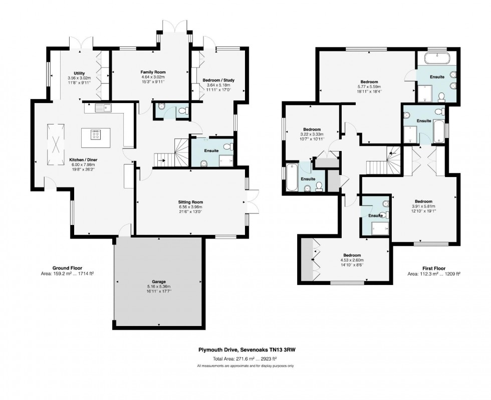 Floorplan for 5 Bedroom 5 Bathroom Detached House with Double Garage & Garden, Plymouth Drive, Sevenoaks