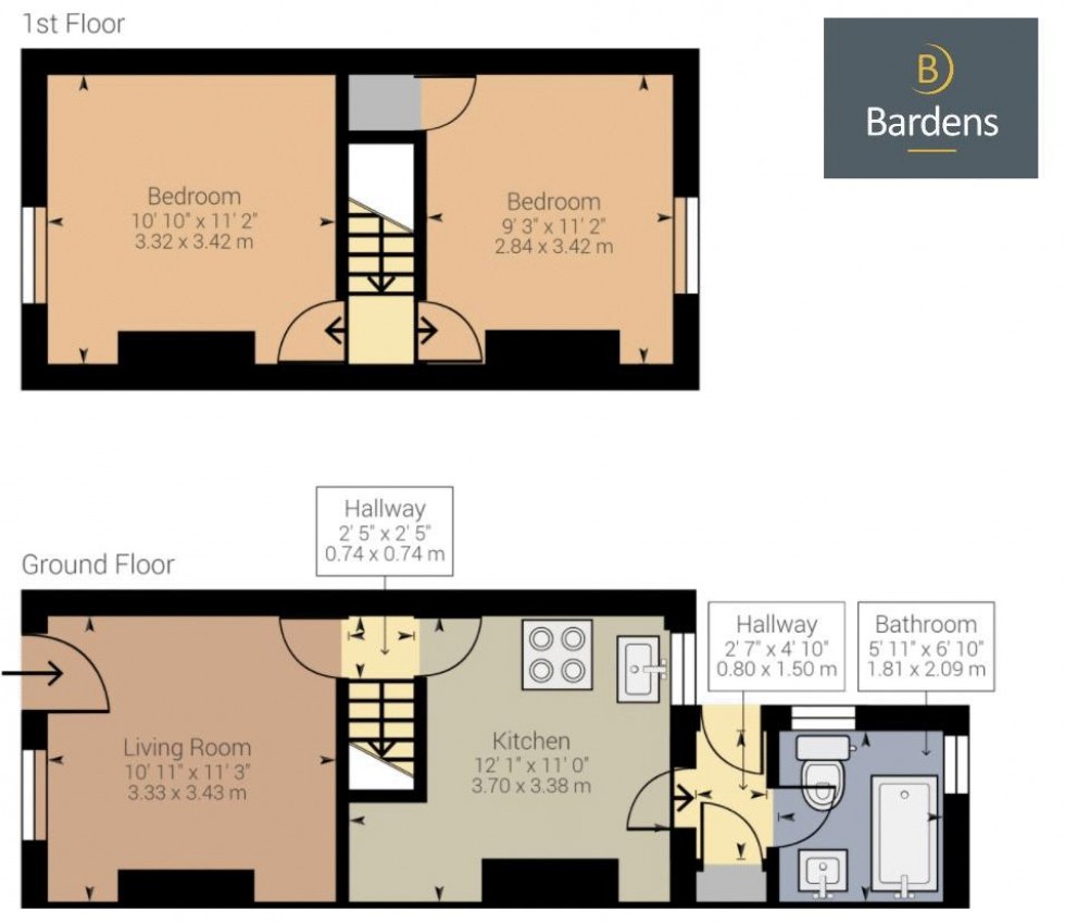 Floorplan for 2 Bedroom Terraced House with Gardem, Quarry Road, Tunbridge Wells