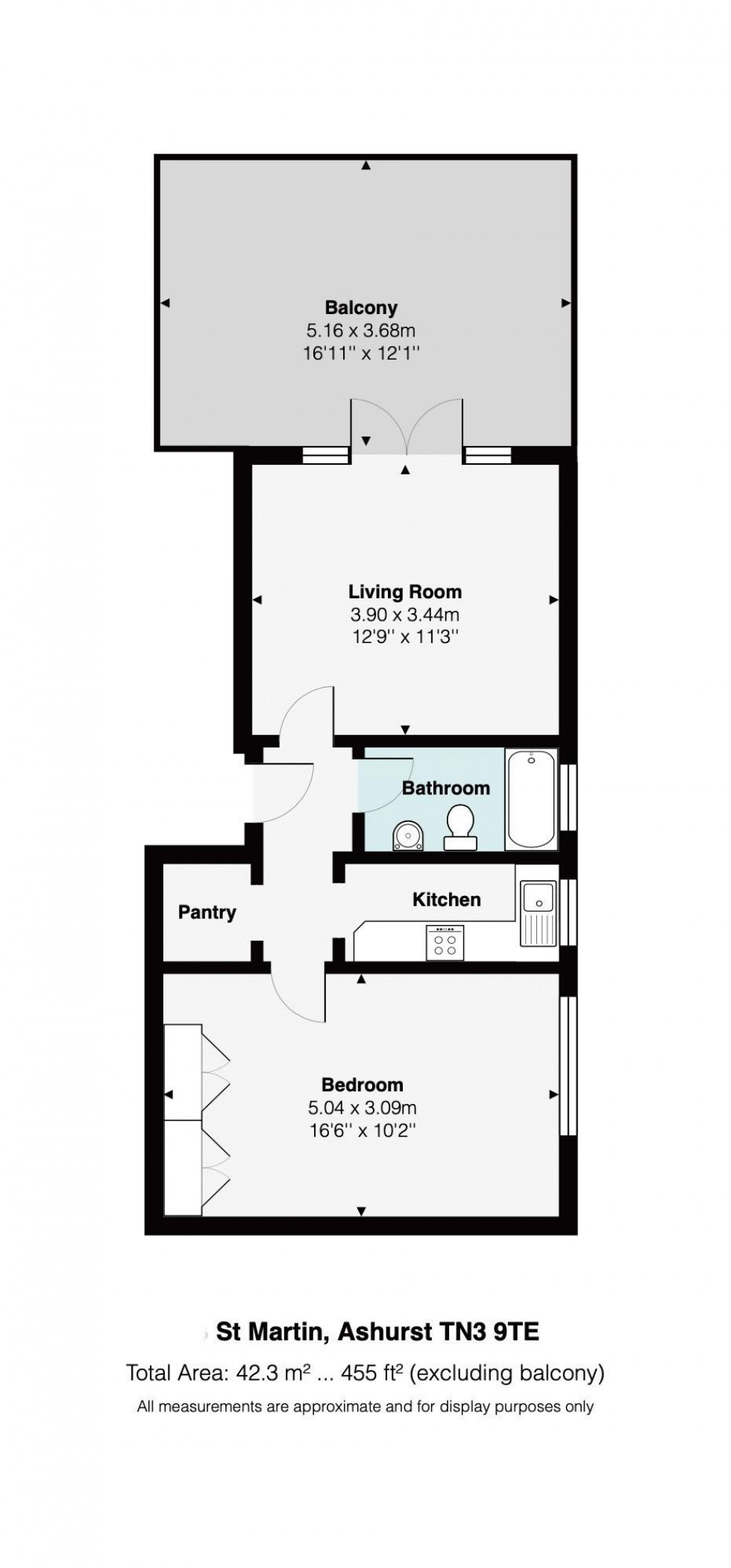 Floorplan for 1 Bedroom First Floor Flat with Parking & Private Terrace, St Martins, Tunbridge Wells