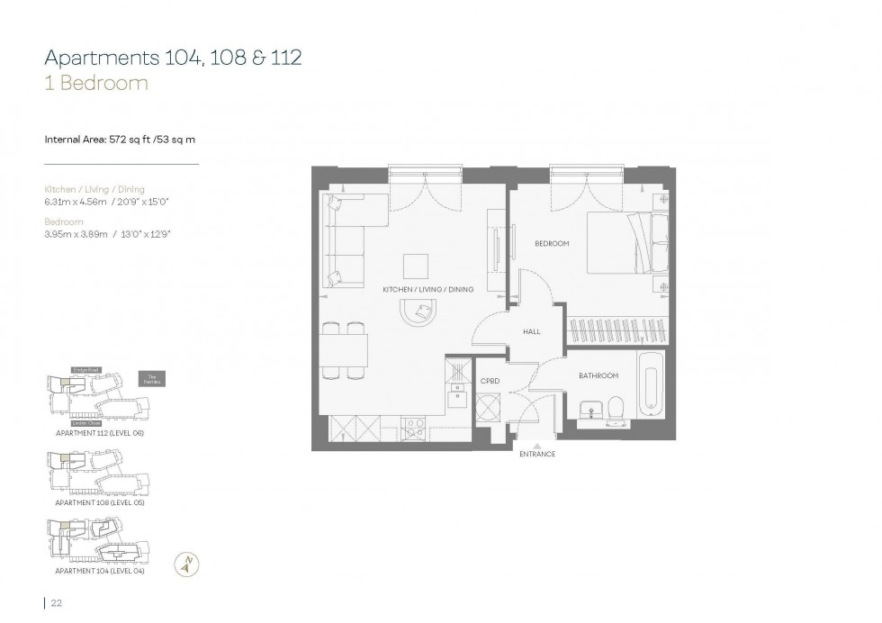 Floorplan for 1 Bedroom Apartment The Potteries, Linden Park Road, Tunbridge Wells