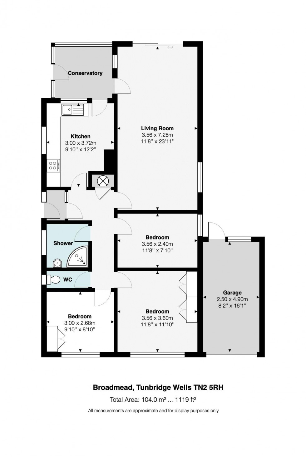 Floorplan for 3 Bedroom Detached Bungalow with Garage & Garden, Broadmead, Tunbridge Wells