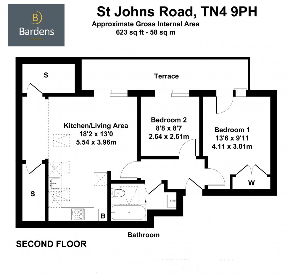 Floorplan for 2 Bedroom Apartment with Parking & Private Balcony, St. Johns Road, Tunbridge Wells