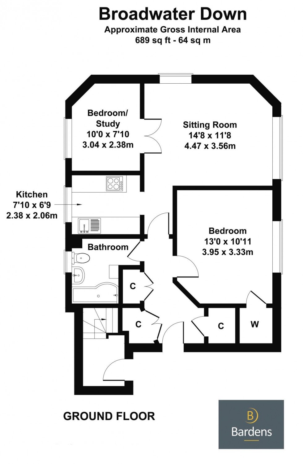 Floorplan for 1 Bedroom Ground Floor Apartment with Courtyard Garden & Parking, Broadwater Down, Tunbridge Wells