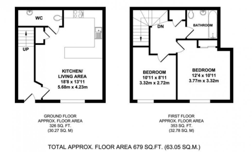 Floorplan for 2 Bedroom Ground Floor Duplex Apartment, Tonbridge