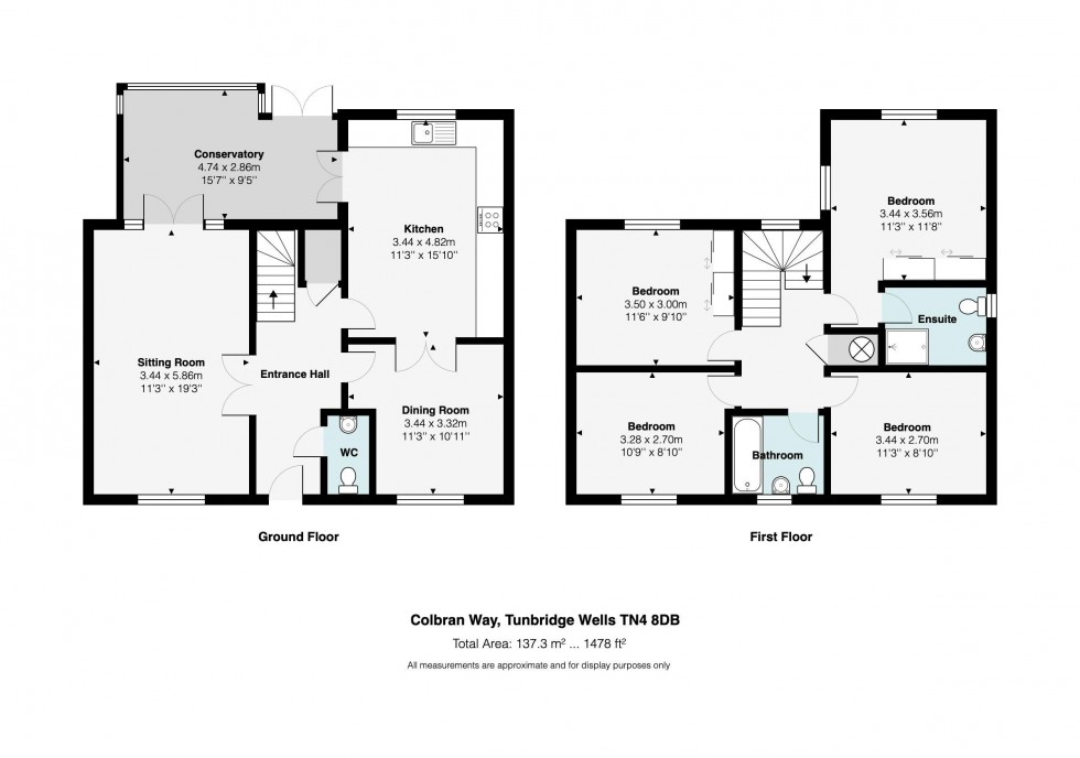 Floorplan for 4 Bedroom 2 Bathroom Semi-Detached House, Colbran Way, Tunbridge Wells