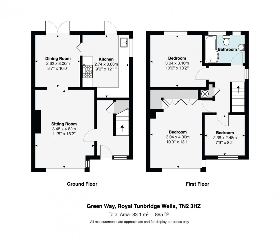 Floorplan for 3 Bedroom Semi-Detached House with Garage & Garden, Green Way, Tunbridge Wells
