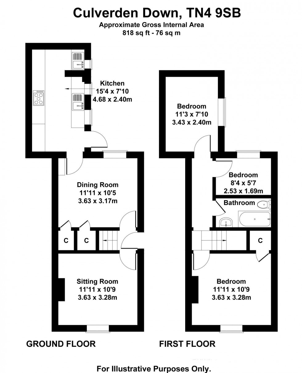 Floorplan for 3 Bedroom Semi-Detached House with Garden, Culverden Down, Tunbridge Wells