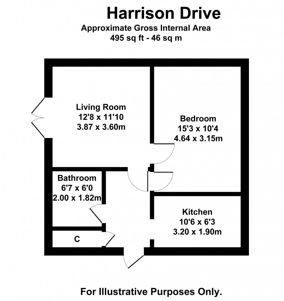 Floorplan for One Bedroom Ground Floor Flat with Parking and Garden, Harrison Drive, Rochester