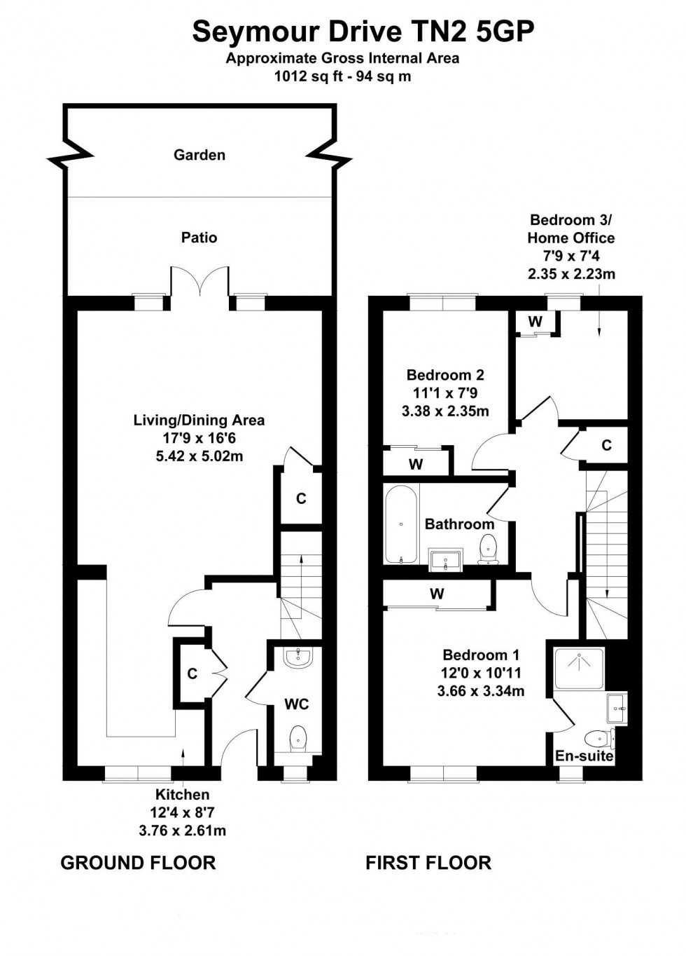 Floorplan for 3 Bedroom Semi-Detached House, Seymour Drive, Tunbridge Wells