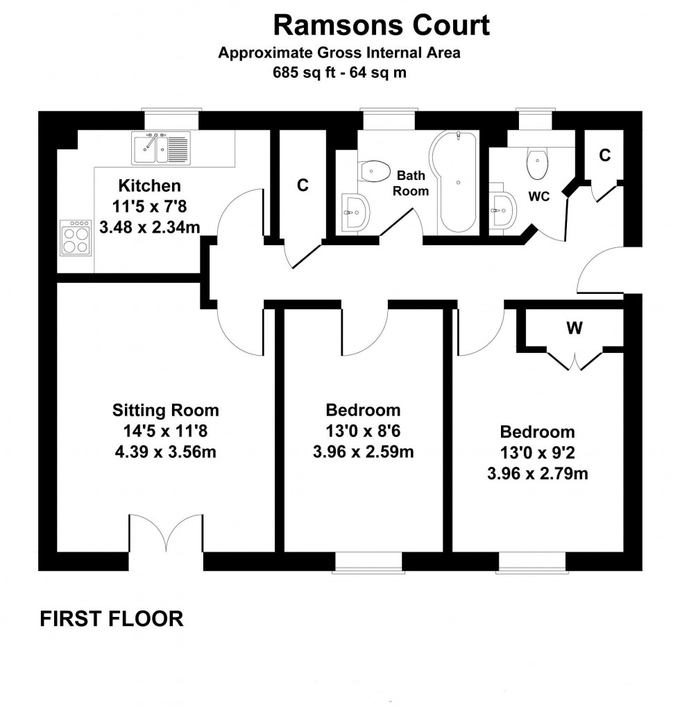 Floorplan for 2 Bedroom Apartment with Parking, Underwood Rise, Tunbridge Wells