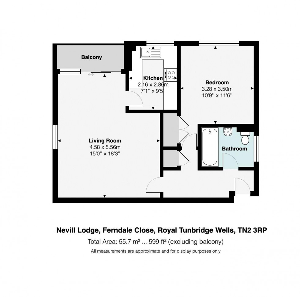 Floorplan for One Bedroom Flat with Private Balcony & Parking, Ferndale Close, Tunbridge Wells