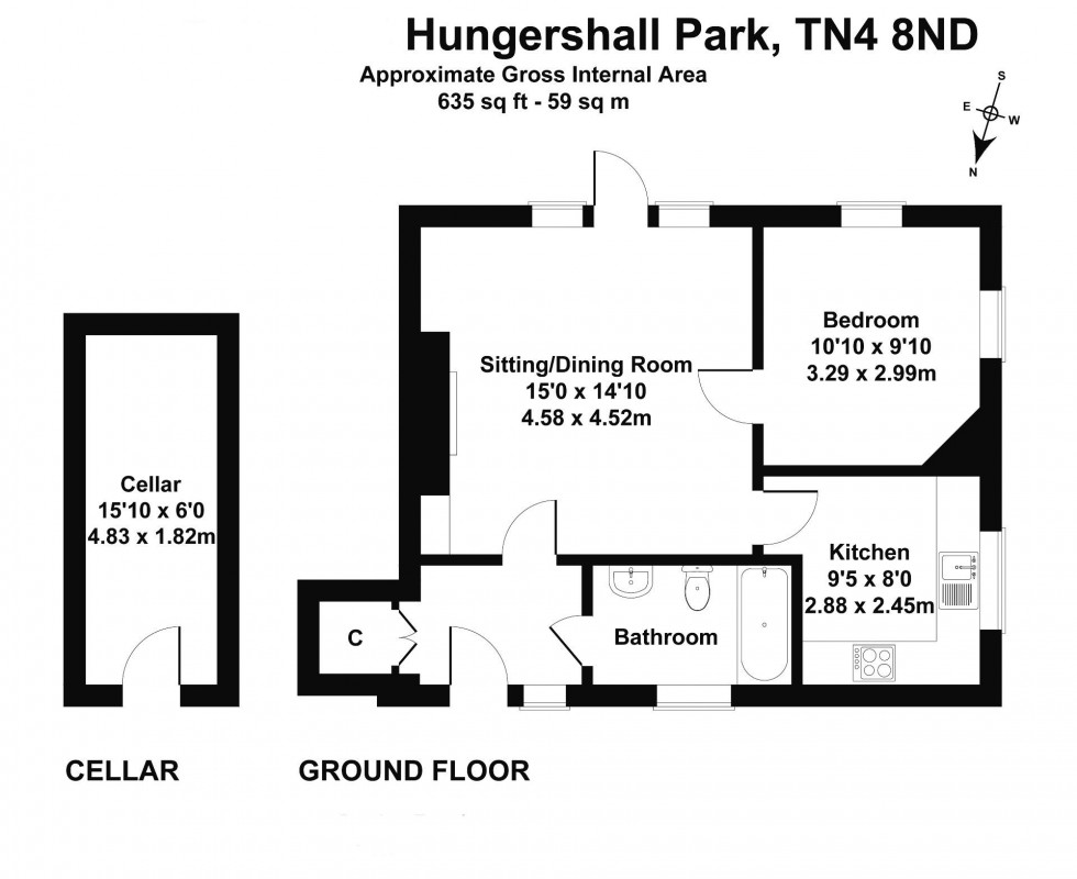 Floorplan for 1 Bedroom Semi-Detached Bungalow with Parking and Garden, Hungershall Park, Tunbridge Wells