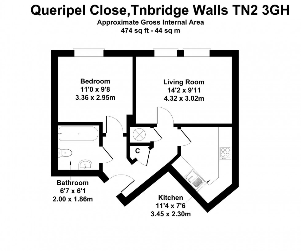 Floorplan for Modern One Bedroom Third Floor Apartment with Allocated Parking, Queripel Close, Tunbridge Wells