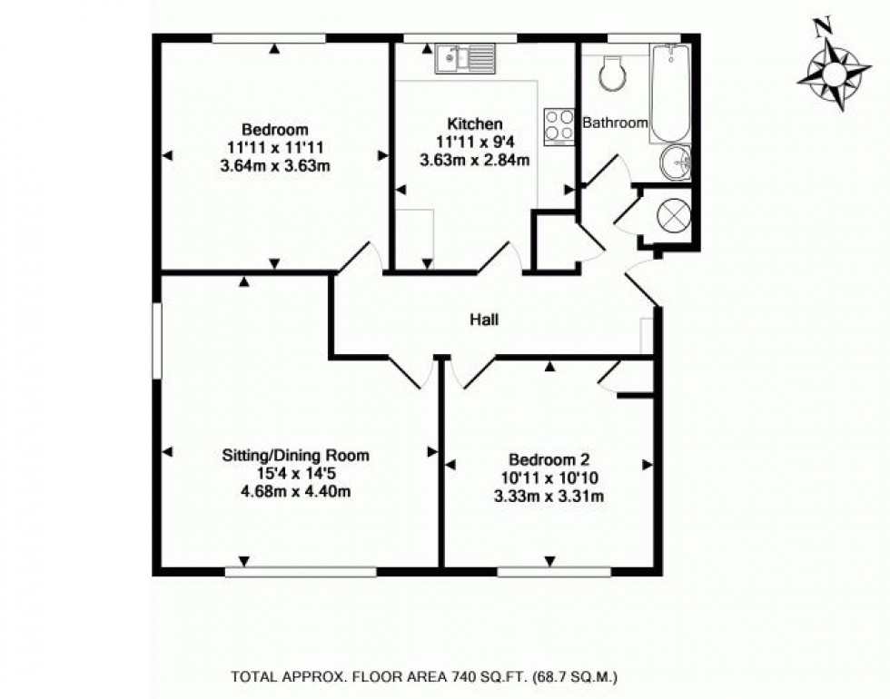 Floorplan for 2 Bed Ground Floor Apartment with Garage, Southfield Road, Tunbridge Wells