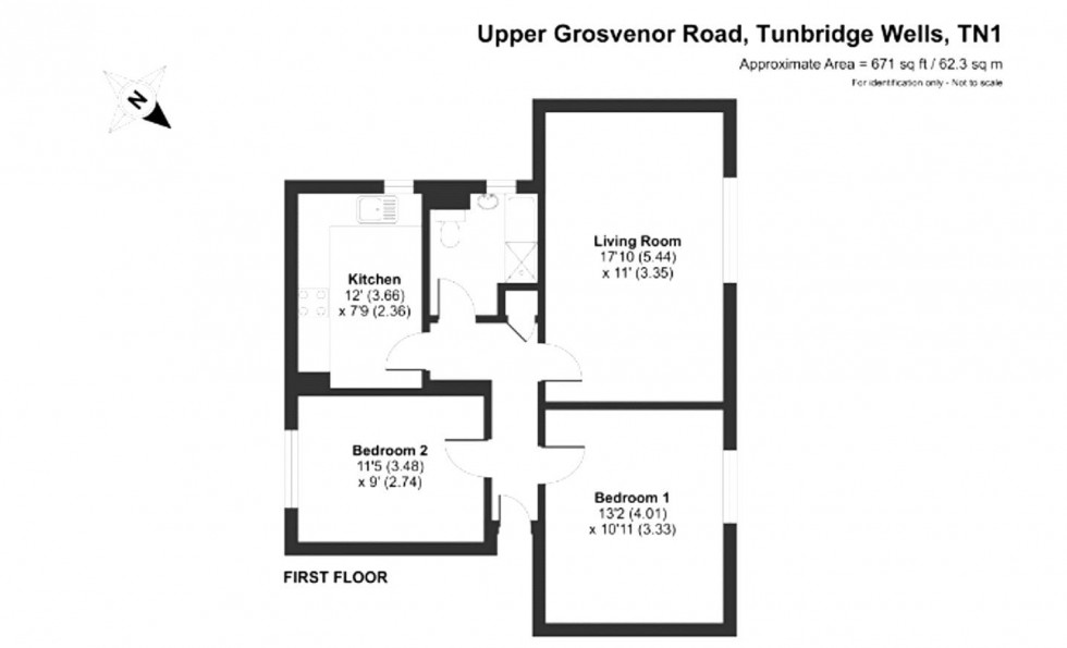 Floorplan for 2 Bedroom Flat with Parking, Upper Grosvenor Road, Tunbridge Wells