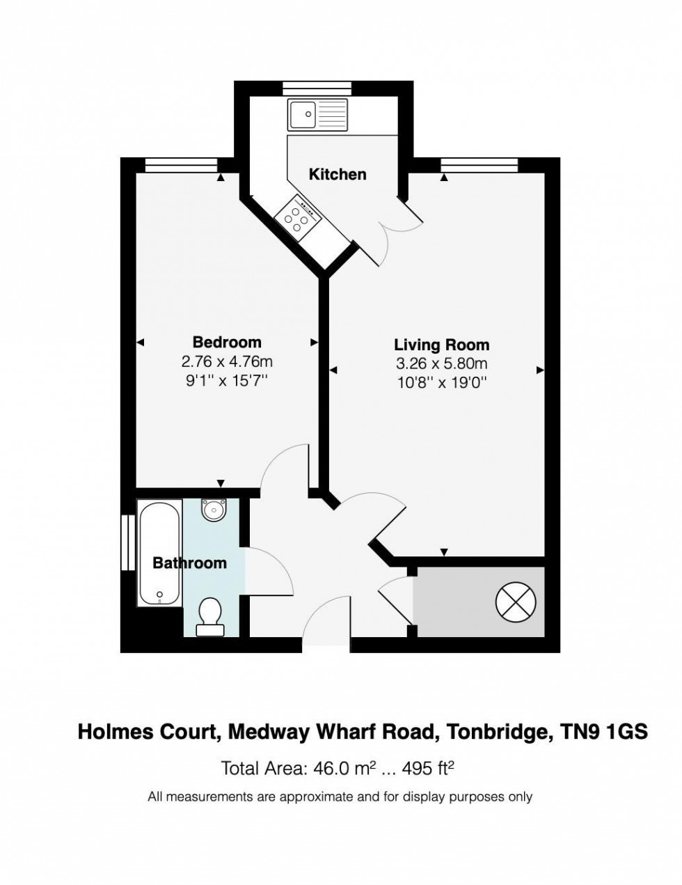 Floorplan for 1 Bedroom Retirement Flat, Medway Wharf Road, Tonbridge