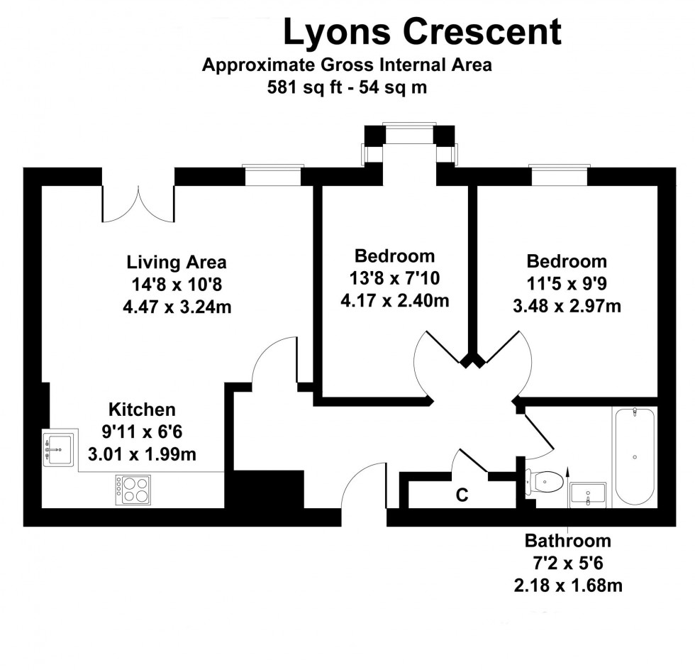 Floorplan for 2 Bedroom Modern Apartment with Allocated Parking, Lyons Crescent, Tonbridge