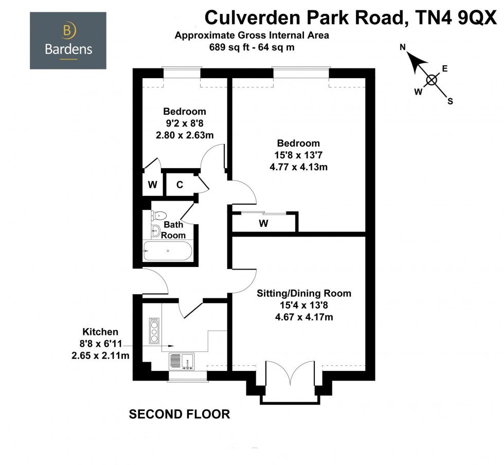 Floorplan for 2 Bedroom Apartment with Parking, Culverden Park Road, Tunbridge Wells