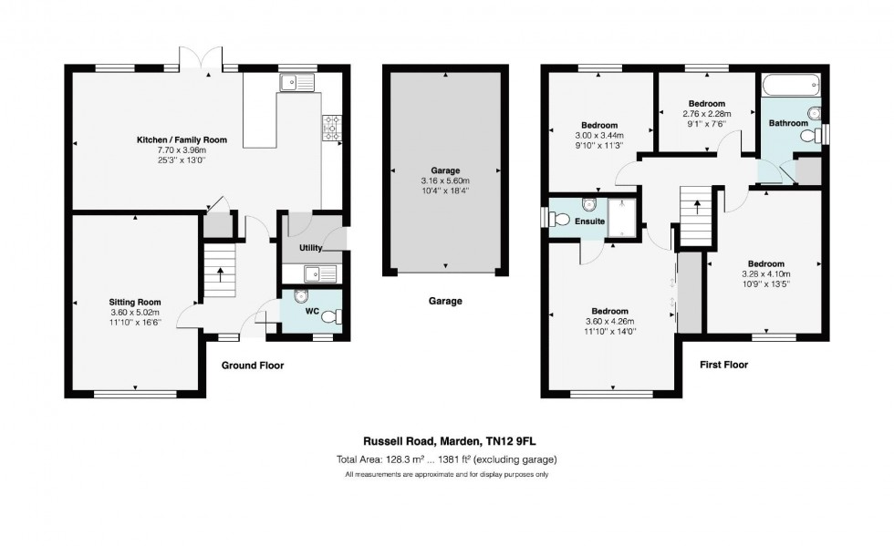 Floorplan for 4 Bedroom 2 Bathroom Detached House, Russell Road, Marden