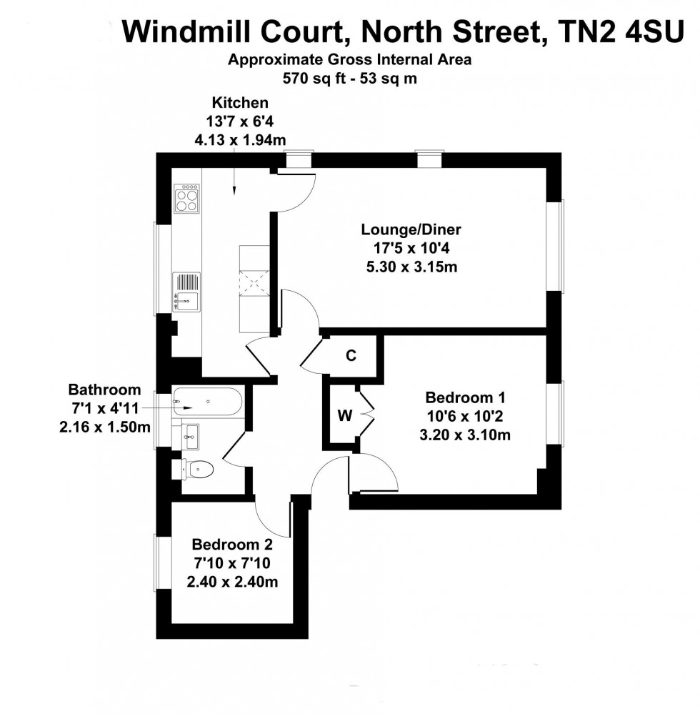 Floorplan for 2 Bedroom First Floor Flat, North Street, Tunbridge Wells
