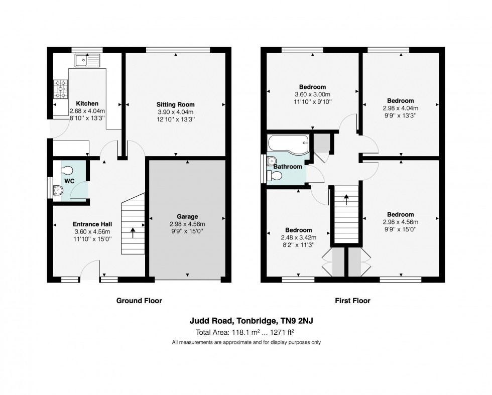 Floorplan for 4 Bedroom Semi-Detached House with Garage, Judd Road, Tonbridge