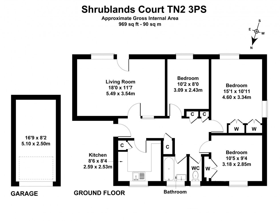 Floorplan for 3 Bedroom Ground Floor Flat with Private Terrace and Garage, Sandrock Road, Tunbridge Wells