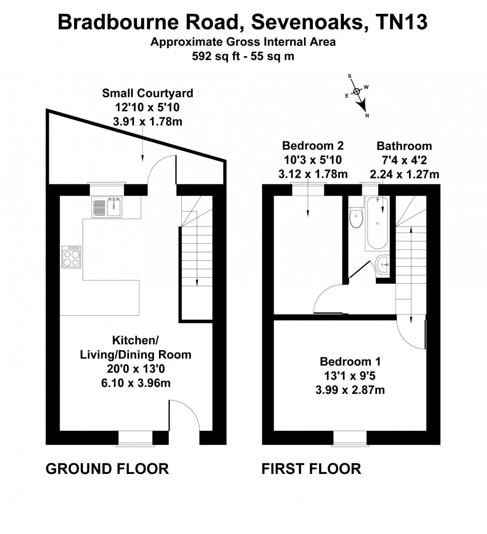 Floorplan for 2 Bedroom Terraced House, Bradbourne Road, Sevenoaks